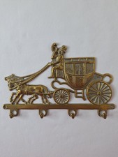 Vintage Solid Brass Horse & Carriage Key Holder Hook Wall Hanger Home Décor