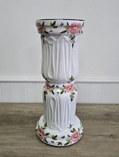 Vintage White Glossy Plant Pot Stand / Pedestal Ceramic 