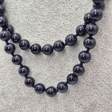 Blue Sandstone Gemstone Bead Infinity Necklace Long Claspless Strand Sparkles