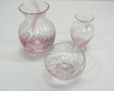 Caithness Scotland Pink  & Mauve Swirl Rippled Glass Vases Handblown x 3.