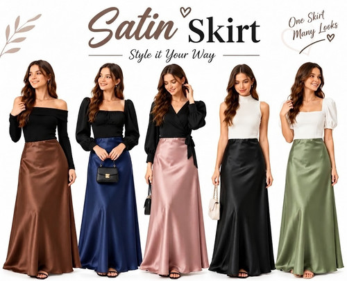 Ladies satin skirt - skirt, women’s