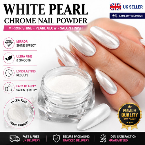 White pearl chrome nail - white,