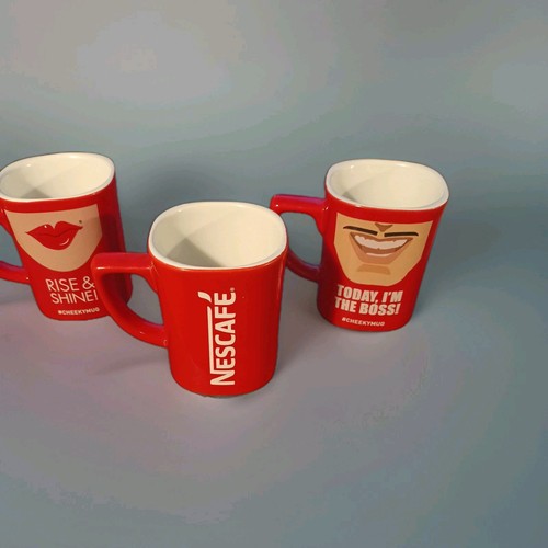 Square red nescafe mugs - 3,