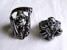 Lot of 2 Large Chunky Metal Rings Skull Grim Reaper UK Y - Z US 12.5
