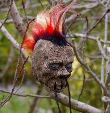 FLAME HAIR MOHAWK SHRUNKEN HEAD CAR MIRROR DANGLE GOTH 50s 