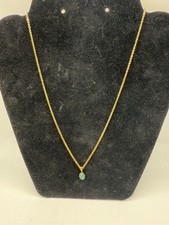 Past Times Gold Tone Necklace Green Gemstone Pendant Chain Vintage Boxed Gift 