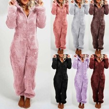Plus Size Womens Teddy Bear Fleece Hooded Jumpsuit 1Onesie Cosy Playsuit Pajamas