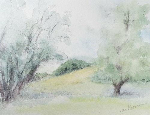 Original watercolour country - watercolour,, 'country