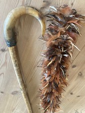 Long Vintage Rams Horn Shepard’s crook  Walking Stick And Feather Duster yorks