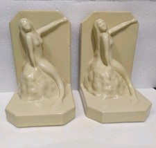 2 Antique 1930s Art Deco SHAWS of DARWEN Ceramic Fireclay Mermaid Bookends Lancs