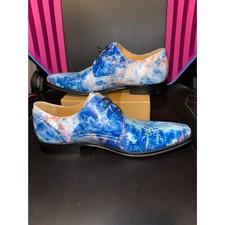 Thatcher Finch NEW Blue Marble Leather Luxury Dress Shoes Men's 7 Funky Oxford