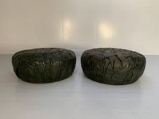 Pair of Baxter "Brain" Large Ottoman Footstool Pouf  - In Dark-Grey Leather