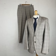 Moss London 2 Piece Suit Men's 38L Grey Beige White Check 32W 31L Linen Mix