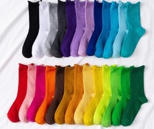Colourful Ribbed Loose top Comfortable Tube Socks Cotton Blend 4.5-6.5 UK