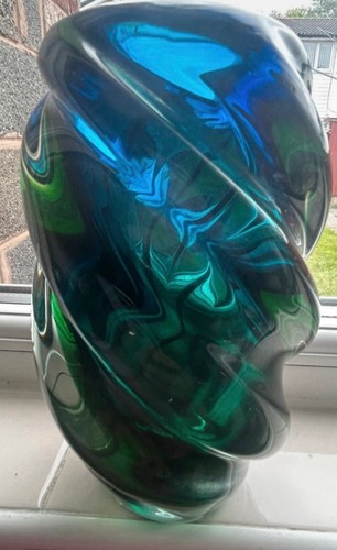 Green blue swirl art glass - &,