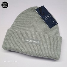 Jack Wills Rib Knit Beanie Hat Cuffed Grey Marl Winter Warm Unisex One Size New