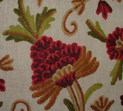 Crewel work curtain fabric - curtain,