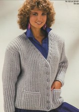 403 LADIES CHUNKY FISHERMAN'S RIB JACKET 30-40" VINTAGE KNITTING PATTERN COPY