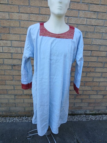 Blue linen tunic with - with, red