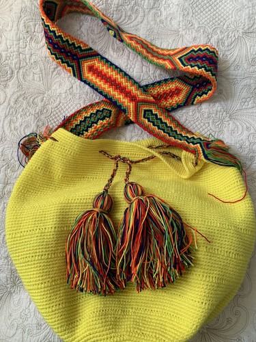 Yellow hand crocheted - crocheted, wayuu