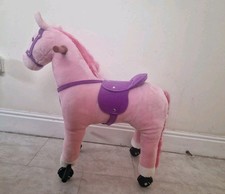 HOMCOM Child Mechanical Walking Ride on Horse Toy Plush Walk Pony Sound Pink