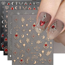 9 Sheets Moon Star Nail Art Stickers Decals Self-Adhesive Sun Nail Supplies Nail