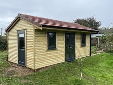 20x10 Delux porched Timber Framed summerhouse shed 32mm log lap . Grey Pvc