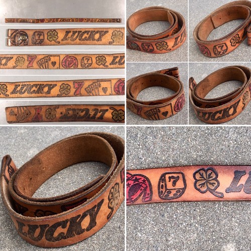 Vintage tooled leather belt - leather,