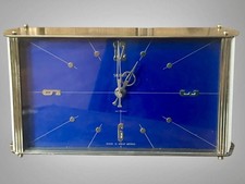 Mid Century English Smiths Sectronic Brass And Blue Face Mantle Clock - Gorgeous