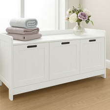 Colonial 3 Door Storage Unit Bench – White MDF, Tongue & Groove