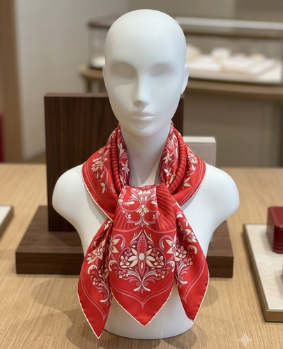 Cartier red floral silk twill - floral,