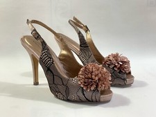 VT Collection Nude Satin & Black Lace Slingback Peep Toe 4” Heel  Shoe UK 3