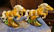 Pair of Leaping Horses, Majolica Style, Vintage, approx 11.5cm. Lot #01