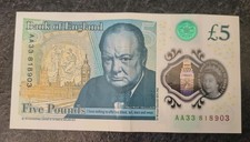 £5 Polymer Bank Note AA33 -