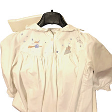 Damask Girl’s White Cotton Embroidered Victorian Vintage Nightdress Sz 5-6