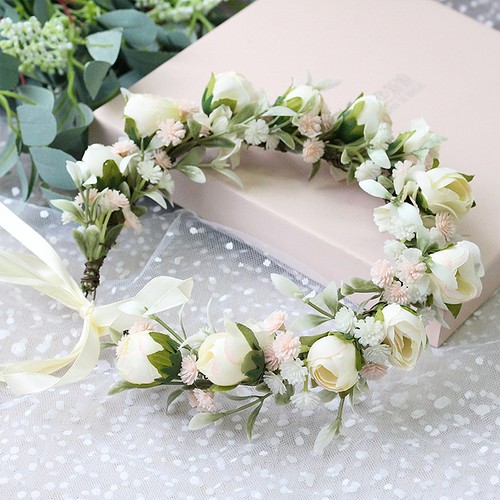 Beige rose flower crown bridal - beige,