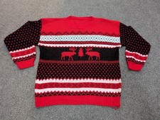 Christmas Jumper - Black Long Sleeve - Festive Pattern - Reindeer - Men's Large