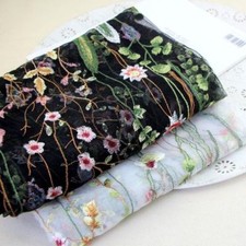 UK 47" Width Embroidery Floral Lace Fabric DIY Mesh Wedding Dress Cloth By Meter