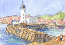 Scarborough Harbour, Hand Signed, Titled and Mounted Print with COA