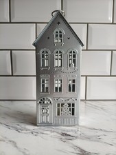 M&S Light Up Silver House Cookie Tin Working Empty Decorative Christmas 