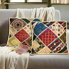 16"-2 TRENDY BANJARA KUTCH VINTAGE MIRROR EMBROIDERY THROW CUSHION PILLOW COVERS