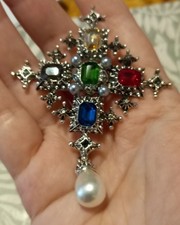 LARGE Cross BROOCH Very SPARKLY Gorgeous MEDIEVAL Goth GLAM Fab VINTAGE STYLE