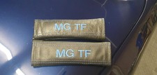 2x Seat Belt Covers Pads Black Leather MG TF Blue Embroidery for MG TF