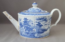 ANTIQUE MASON & LUCOCK BROSELEY WILLOW BLUE TRANSFER PRINTED TEAPOT C1800-02