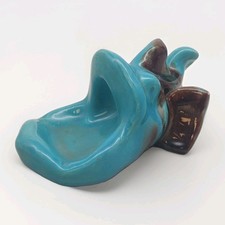 Ashtray Ceramic Ugly Fish Wide Mouth Vintage Turquoise & Brown 18cm Novelty