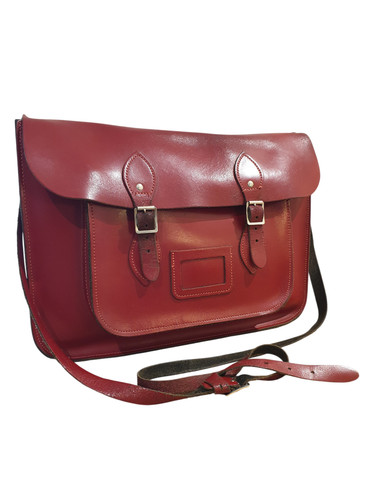 Red leather satchel bag - ,