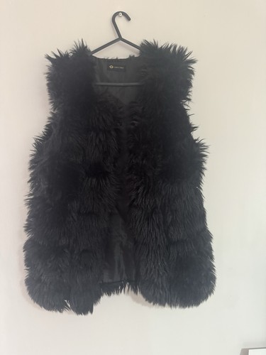 Black faux fur gilet waistcoat - black,