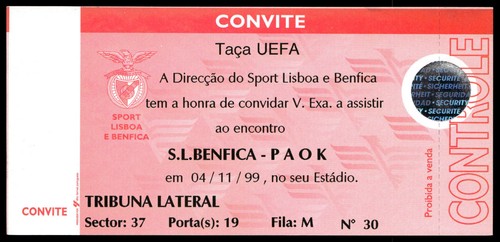 Ticket 1999 benfica vs - ticket,