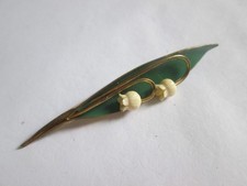 Vintage Green Enamel Lily Of The Valley Flower Brooch Pin Gold Tone Metal