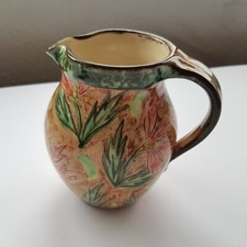Art Pottery glazed jug pitcher hand thrown crafted flowers Studio 13cm English